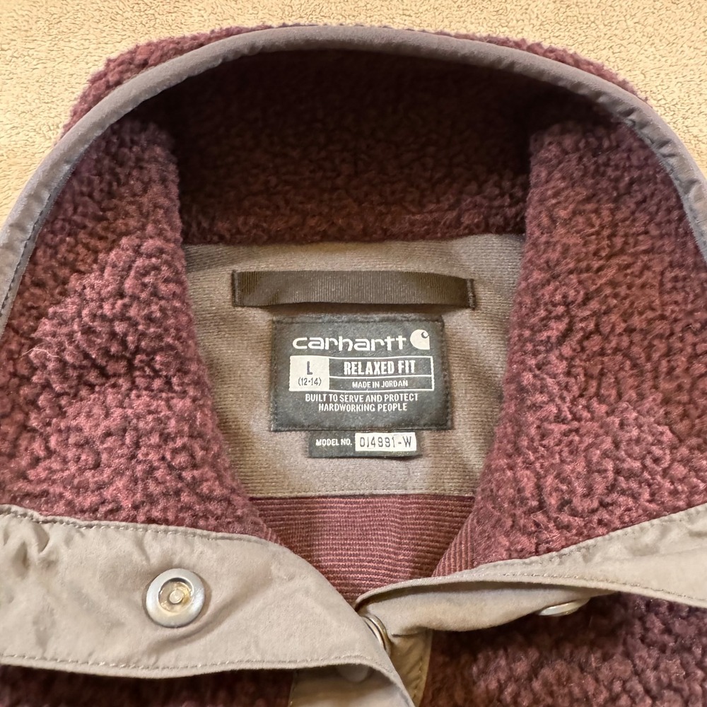 Carhartt Sherpa Fleece Pullover Quarter Snap Outdoor Jacket Deep Purple Sz L - Picture 5 of 13